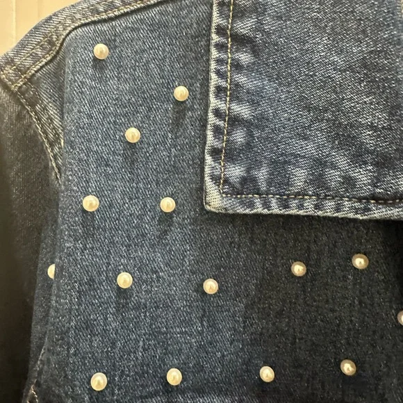 Tantrums women denim western trucker jacket size L pearls - Picture 2 of 5